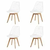 EGGREE 4er-Set Skandinavische AusgehöHlte Esszimmerstühle SGS GeprüFt, Set of 4 Gepolsterte HerausgehöHlt KüChenstüHle Retro BüRostüHle, Beine Aus Massiver Buche - Weiß