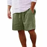 Yageshark Shorts Herren Sommer aus Leinen Leichte Luftige Einfarbige Lockere Passform Freizeit Kurze Hose(Grün,L)