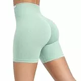 SMILODOX Sport Shorts Damen Amaze Pro, Seamless Blickdichte Radlerhose, Unsichtbarer Scrunch-Effekt, V-Shape High Waist Kurze Sporthose Biker Shorts Yoga Fitness Gym, Größe:XL, Color:Grün Melange
