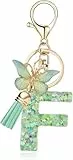 Frundoo Schlüsselanhänger Buchstabe, Schlüsselanhänger Mädchen, Schlüsselanhänger mit Anfangsbuchstaben Grün, Schlüsselanhänger Schmetterling, Geschenke für Damen