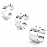 Kakonia 3 STÜCKE Verstellbare Bandringe für Damen Herren Offene Manschette Knöchelringe Flach Einfach Breitband Ring Set Breite 6/10/15MM Silber