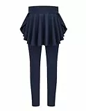 Arshiner Mädchen Leggings mit Rock Hochtaillierte Stretch Sporthose Freizeit Rüschen Tennisrock Lang Sportleggings für Kinder 13-14 Jahre Marineblau 160