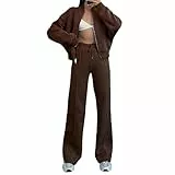 amropi Trainingsanzug Damen Jacke mit Reißverschluss und Jogginghose 2 Stück Kleidungsset Kaffee, M