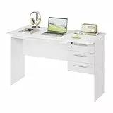 WOLTU Schreibtisch mit 3 Schubladen, Computertisch Weiß, 120x60cm Bürotisch PC Tisch, Kinder Arbeitstisch, für Arbeitszimmer Schlafzimmer Wohnzimmer