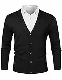 iClosam Herren Strickjacke Cardigan Mit V-Ausschnitt Aus Baumwolle,Schwarz,L