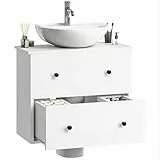 YITAHOME waschbeckenunterschrank hängend 60 cm breit, Bad unterschrank mit 2 schubladen, wall-Mounted Bathroom Vanity Cabinet, unterschrank waschbecken wandmontage, 60 * 30 * 50 cm, weiß
