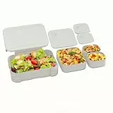XJIANFU Brotdose Kinder mit Fächern, Auslaufsichere 3 In 1 Bento-Box, Kinder-Lunchbox,Auslaufsicher Fächern,Jausenbox Brotbox für,Mädchen & Jungen,Mikrowelle/spülmaschinenfest(Grey)