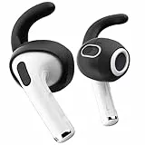 Keybudz EarBuddyz Silikon Ohrhörer Aufsätze für Apple AirPods 3, EarPods Kopfhörer Ohrhörer Zubehör, Ohrhaken Ohrbügel, rutschfest, Sport, schwarz