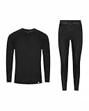 DANISH ENDURANCE Unisex Thermounterwäsche, Funktionsunterwäsche Set, 100% Recycelte Materialien, Skiunterwäsche, Lange Unterhose & Langarmshirt, Extrem Weich & Warm, für Damen & Herren, Schwarz, L