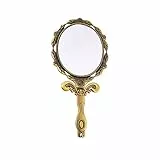 Minkissy Vintage Handspiegel faltbare Hand Make-up Spiegel Oval Metall Tischspiegel für Reisen Home Office (Bronze)