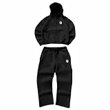 Generisch Trainingsanzug Herren Set Jogginganzug Y2K Einfarbig Casual Hoodie Freizeitanzug Reißverschluss Tracksuit Sportanzug mit Kapuze und Taschen Streetwear Sportbekleidung Hausanzug