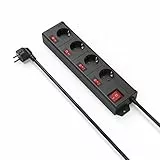 Hama 4-Fach Steckdosenleiste einzeln schaltbar (Wandmontage, extra großer Buchsen-Abstand, Stecker 90° gedreht, 1,4m Kabel) Mehrfachsteckdose Steckerleiste schwarz