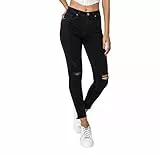Nina Carter P501 Damen Jeanshose High Waist Slim Fit – Stretch Skinny Jeans mit Rissen am Knie, Bequeme Denim Hose im Used Look (Schwarz (P501-8), L)