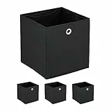 Relaxdays Aufbewahrungsbox, 4er Set, faltbar, H x B x T: 30 x 30 x 30 cm, Stoffbox mit Griffloch, schwarz