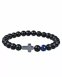 TOLOWOBK Kreuz Armband Herren Tigerauge Perlenarmband Männer Jungen Naturstein Perlen Armband Schwarz Christliche Schmuck Konfirmation Geburtstag Kommunion Taufe Geschenke für Sohn Enkel Bruder