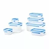 EMSA Clip & Close Frischhaltedosen-Set, 0,15 u. 0,2 u. 2 x 0,55 u. 1,1 u. 1 u. 2,2 L, mit Deckel, Aufbewahrungsboxen, 100 Prozent dicht, spülmaschinen-, gefrier-, mikrowellenfest, Blau, N10316