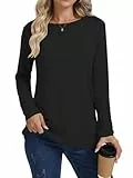 Cuptacc Langarmshirt Damen Elegant Longsleeve Basic Damen Langarm Einfarbig Tshirt Atmungsaktiv Tops Schwarz L 42-44