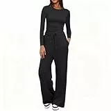 streatwear trainingsanzüge für damen Trainingsanzug Damen Set Elegant Weites Bein Freizeitanzug Zweiteiler Slim Kleidung Hausanzug Weiche Baumwolle Sportoutfit Hoher Taille Jogginganzug Loungewear
