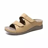 Yeeteepot Sandalen Damen Keilabsatz Sandaletten Plateau Hausschuhe Klettverschluss Keilsandalen Elegante Pantoletten Strandsandalen Khaki 39 EU