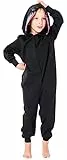 Ladeheid Kinder Schlafoverall aus Baumwolle Jumpsuit bunt Schlafanzug mit Kapuze LA40-232 (Schwarz Pavian, 134-140)
