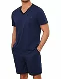 Marvmys Männer Sommer Kurze Baumwolle Pyjamas Zweiteilige Kurzarm Pyjama-Sets für Männer V-Ausschnitt T-Shirt und Shorts S-3XL