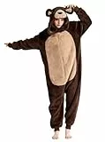 dressfan Unisex Erwachsene Flauschig Süßer Braun Bär Onesie Pyjama Kostüm,Shu Velveteen Bär Schlafanzug Halloween Karneval Kostüm Weihnachtsgeschenke für Damen & Herren,XL