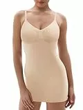 SHAPERX Miederkleider Shapewear Slips Damen Bauchweg Formender Bodys Shaper Slip-Kleid Unter dem Kleid, UK-SZ5827-Beige-S/M
