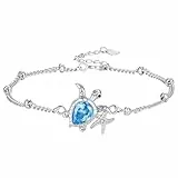 Hifeeled Schildkröte Fußkettchen Damen Silber 925 kette mit Kugelperlen Fusskettchen Sommer Barfuß Strand Fußketten Verstellbar |22cm+4|