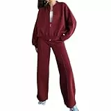 amropi Trainingsanzug Damen Jacke mit Reißverschluss und Jogginghose 2 Stück Kleidungsset Burgunderrot, L
