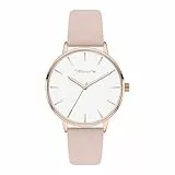 Tamaris Damenuhr mit Lederband – Runde Schlichte Armbanduhr für Damen 36 mm - Armbanduhr - Roségold und Lederband Rosa