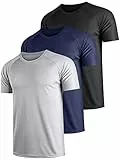 Teesmen T Shirt Herren Sport Männer Schultern Kurzarm Basic Atmungsaktive 3er Pack Rundhals Einfarbige Polyester Unifarben Gym Tennis Fitness Mesh Activewear (Multipack 1, XXL)