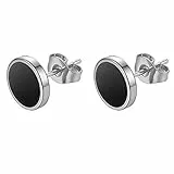Flongo Ohrstecker Knopf, 8mm Edelstahl Ohrringe Silber Schwarz Charm Charme Herren, Damen Ohrschmuck