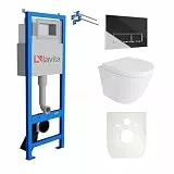 Lavita LAV 101 Vorwandelement für WC 40cm + Wand Hänge Tiefspül WC SOGO Weiß Spülrandlos + Bedienplatte LAV 200.3.2 Verchromt + WC Sitz mit Absenkautomatik Komplettset Unterputz Spülkasten WC