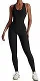 Adigau Damen Jumpsuit Sport Yoga Training Romper Lang Bodysuit Overall Nahtlos Ganzkörperanzug Tank Top Einteiler Fahrrad Laufen Fitness Workout Atmungsaktiv Eng Stretch Rückenfrei Ärmellos Schwarz L
