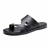 Orthopädische Sandalen Für Herren, Herren-Sommer-Sandalen Aus Leder Zum Hineinschlüpfen Mit Geteilter Zehenpartie Und Ballenzehen-Korrektur, Stylische wasserdichte Outdoor-Flip-Flops(Black,45 EU)