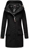 MARIKOO Damen Softshell Jacke Winterjacke wasserabweisend Outdoor lang B856 [B856-Maylee-Schwarz-Gr.L]