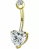 OUFER Body Piercing Internally Thread Bauchnabelpiercing 14K Gold Belly Piercing Heart CZ Bananabells Körperschmuck Piercing Bauchnabelpiercing nabelpiercing 10/12/14/16mm