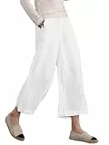 Famulily Weite Hose Damen Lang Baumwolle Leinen Outdoor Hose Frauen Weiß M