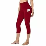 HLTPRO Capri-Leggings mit hoher Taille für Frauen – Bauchkontrolle, 4-Wege-Stretch, Workout, Fitness, Yoga, Damen, rot, XX-Large
