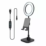 digipower LED Ringlicht Schreibtischlampe mit Smartphone- und Tablet-Halterung inkl. Akku, höhenverstellbar, für Videocalls am Arbeitsplatz und Home Schooling, schwarz, DP-WSH-PH6, weiß