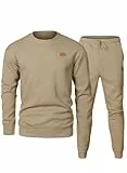 Elegancity Trainingsanzug Herren 2-Teiliger Jogginganzug Sets Casual Jogginghose Herren Lang und Rundhals Sweatshirt Set Sportanzug Tracksuit,Khaki XXL