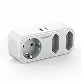TESSAN Mehrfachstecker mit USB, Doppelstecker für Steckdose, Doppelsteckdose für Steckdose, 3 Fach Steckdosenadapter mit 2 USB 3600W, Mehrfachstecker Ladegerät Kompatibel mit Phone, Grau