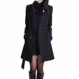 Fulidngzg Damen Wintermantel, Lang Schwarzer Trenchcoat Wollmantel Wolle Warm Wintermantel Damenmantel A-Linie Boucle Jacke Windjacke Leicht Herbstmantel Trench Coat Blazer