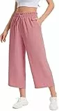 WUWUSKY Damen 3/4 Culotte Hose Leichte Sommerhose mit Taschen | Casual Lounge Hose mit Weitem Bein | Atmungsaktives Stoff Caprihose für Damen,Ziegelrot,M