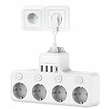 Steckdosenleiste mit USB, 4 Unabhängige Schaltdosen Mehrfachsteckdose mit USB-C (PD 20W) und 3 USB-A 4fach Steckdosenleiste Weiß Kindersichere mit Kurzem Kabel für das Heim Büro