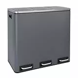 SVITA TM3X18 Mülleimer mit 3 Fächern Papierkorb 54L Treteimer Abfalleimer Recycling Mülltrennung 3 x 18 Liter pulverbeschichteter Stahl Grau mit Griffen