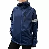 Lo.gas Fahrradjacke Damen Laufjacke Warm Windproof Regenjacke wasserdicht atmungsaktiv 6 Taschen Mit Kapuze Blau S