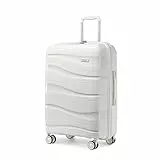 KONO Mittelgroß Koffer 65cm Leicht Reisekoffer aus Polypropylen Hartschale Koffer mit 4 Rollen und TSA Schloss, 65x46x26cm (Creme Weiß)