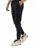 COMEOR Cargohose Herren Stretch Relaxed Fit – Chino Hose Baumwolle Männer Cargo Outdoorhosen, Wanderhose, Baggy Freizeit mit 6 Taschen & Kordelzug (Schwarz, M)