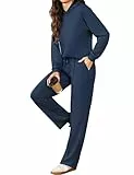 Totatuit Jogginganzug Damen Lounge Set Kapuzenpullover und Lange Hose Komfortabel Sportanzug für Herbst Winter Marineblau M